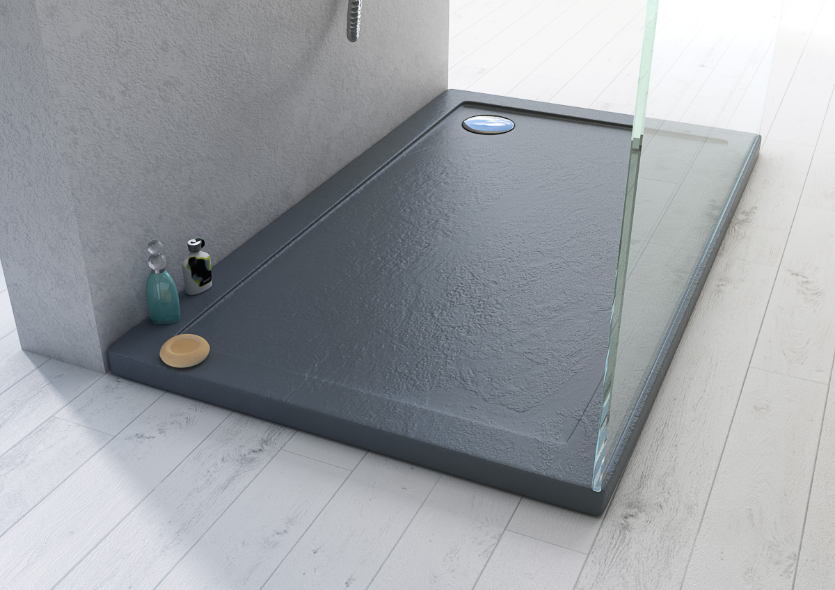 ABS-acrylic shower tray, anti-slip, anthracite colour, stone effect, various sizes PA014