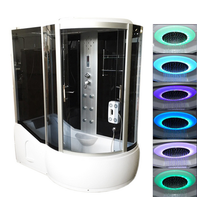 Corner hydromassage shower cabin with tub - 170x90 - Radio and speakers - Chromotherapy - CB063