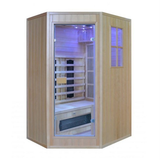 Both Finnish and Infrared Sauna, 125x110. two seater, with stove and Heaters -  SN002