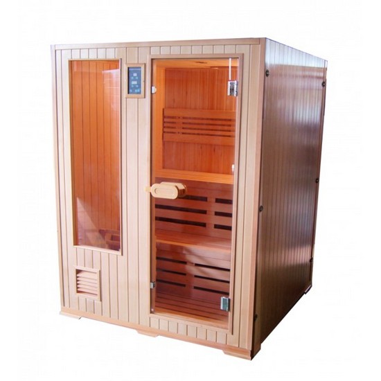 Finnish sauna for 3 persons size 152x152 cm hemlock wood structure and 6mm glass door SN065