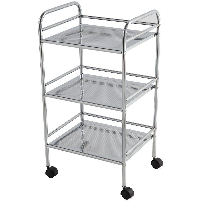 Multipurpose chrome-steel trolley with 3 shelves and wheels