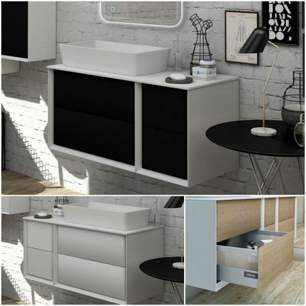 Wall-hung bathroom vanity, 70 105 or 140x46 cm, countertop washbasin, white tobacco and graphite, Best model