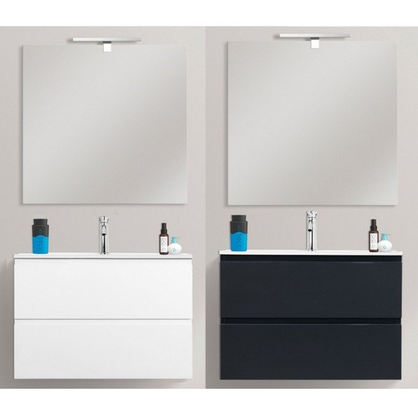 Wall-hung bathroom vanity, 70x35.5, ultra slim, modern design, with mirror, available in white or anthracite, Fire2 model