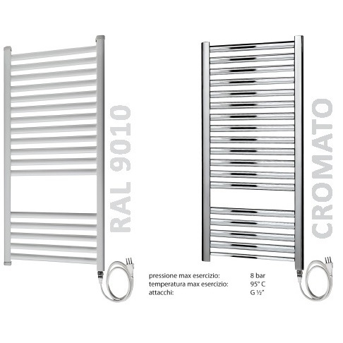 White or chrome heated towel rail, electric radiator, with or without digital thermostat