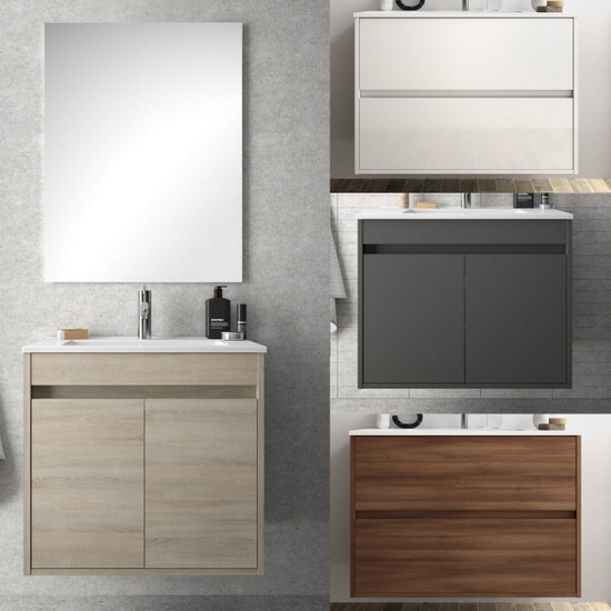 Bathroom cabinet 60 70 80 cm 4 colors 2 doors or 2 drawers ceramic sink and mirror Giusy model