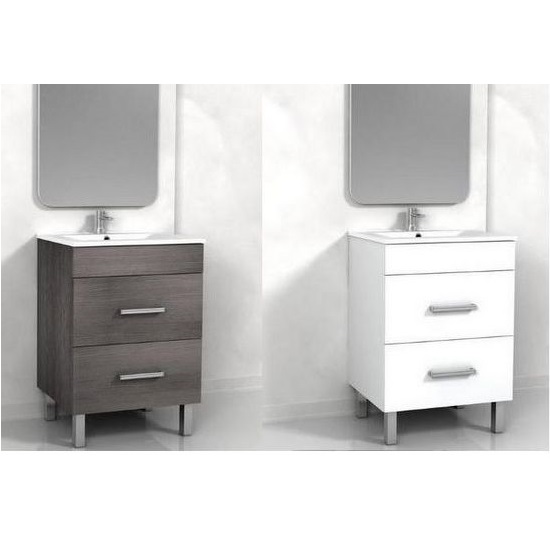 Bathroom cabinet 60 cm two drawers white or gray veined with feet Solis model