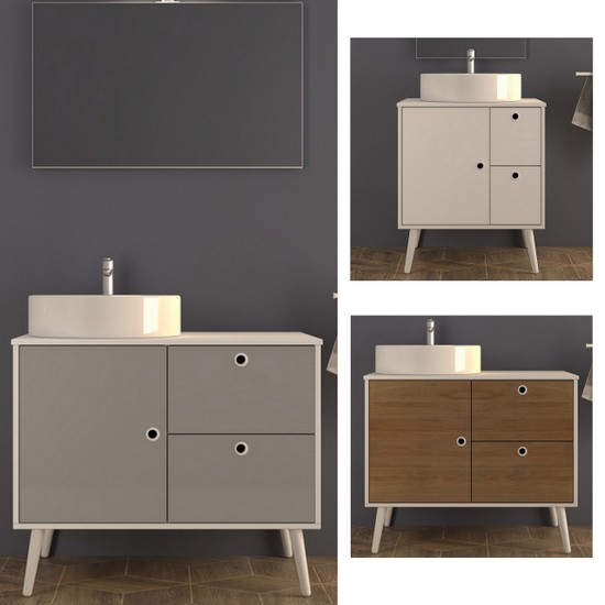 Bathroom cabinet with feet 65 or 90 cm white, grey or tobacco Zara model