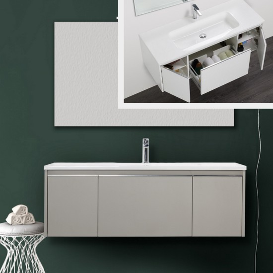 Deva bathroom cabinet 120 cm modern suspended white or dove gray 2 doors 1 drawer