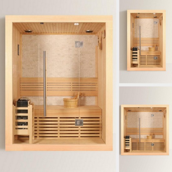Finnish sauna with 2-3 seats available from 120x105 150x105 or 180x105 cm with bluetooth function and chromotherapy SN055