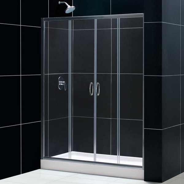 Niche door for shower, 2 sliding doors, transparent glass - PR019