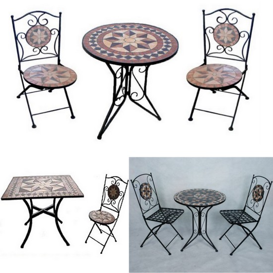 Folding Wrought Iron Chairs For Garden, Outdoor Mosaic Table And Chairs