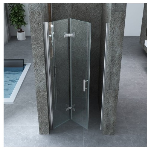 Single shower bifold door, 195cm height, 8mm transparent crystal, various sizes - PR024