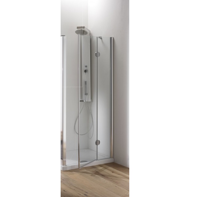 Swing shower door for niche, 6mm transparent glass, 195cm height, satin-silver or chrome profile -  PR025