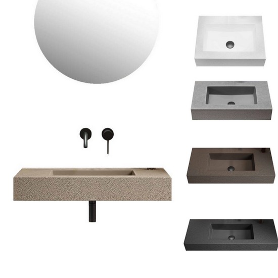 Wall-hung gelcoat washbasin available in 60, 80, 100 and 120 cm in 5 stone effect colours LAV57